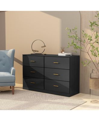 Streamdale Modern Black 6-Drawer Dresser - Wide Chest of Drawers for Bedroom