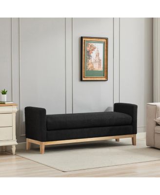 Elegant Upholstered Bench, Daybed, Ottoman with Wood Legs & Bolster Pillows