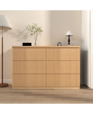 6 Drawer Storage Cabinet, Wood Dresser Clothes Organizer with Wavy Panel