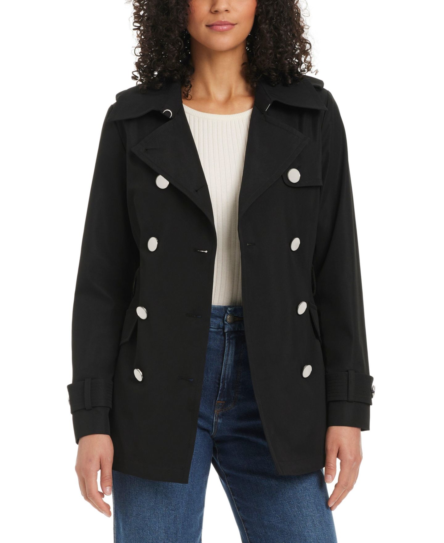 Женское пальто kate spade new york Short Water-Resistant Double-Breasted Trench, цвет: Чёрный — фото 3