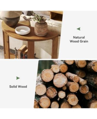 Solid Wood Half-Moon Console Table for Entryway, 41.3" Farmhouse Small Hallway Entry Accent Table with 2-Tier Storage