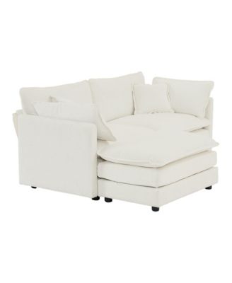 Chenille 2 Seat L shaped Sectional Sofa with Footrest Ottoman