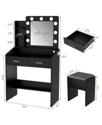 Vanity Desk with Mirror and Lights, Makeup Vanity with Power Outlet