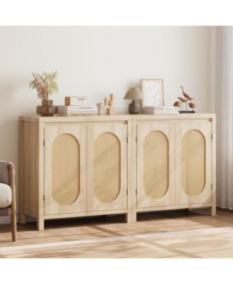 Rattan Buffet Sideboard Cabinet, Kitchen Storage Cabinet with Doors for Hallway, Beige