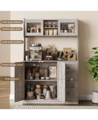 67" Kitchen Pantry Cabinet with Microwave Shelf, Storage Hutch with Doors, Shelves & Drawers, Wooden Coffee Bar Sideboard