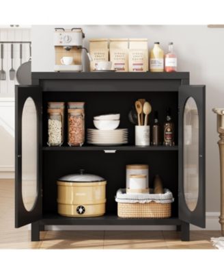 Retro Storage Cabinet, 30.1" Buffet Cabinet with Fluted Glass Doors, Wooden Coffee Bar Storage Station for Kitchen, Dining Room and Living Room