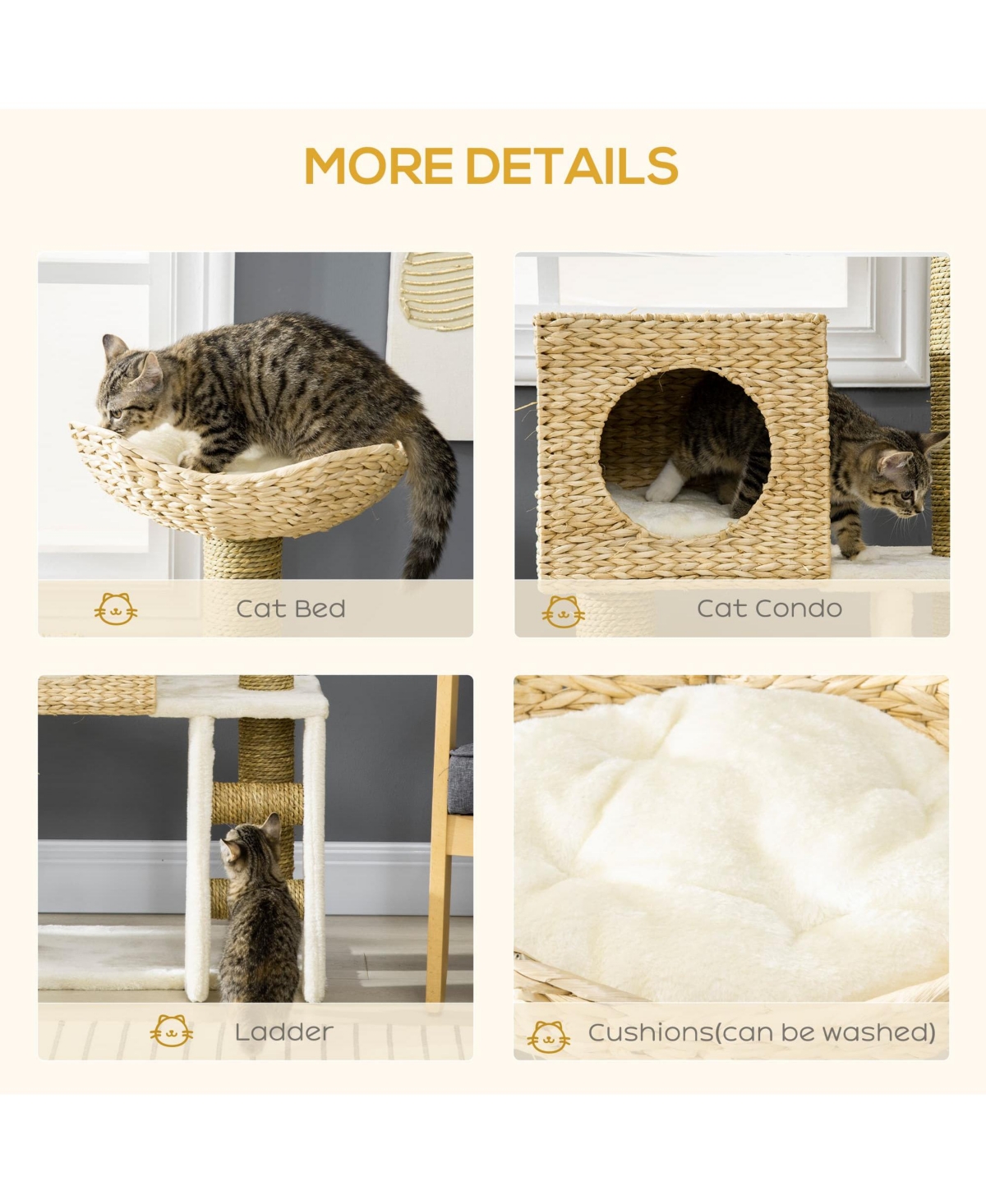 Zeus & Ruta Cat Tree Cattail Weave Cat Tree for Indoor Cats Tower