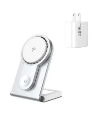 Foldable 3-in-1 Wireless Charger - Charge for Apple - Portable Fan-Cooled Charging Stand for iPhone, Watch and Earphones