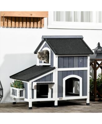 Gray Outdoor Cat House with Multiple Entrances