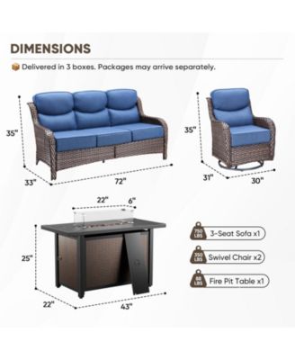 Crescent Brown Wicker Fire Pit Conversation Set with Olefin 6 In. Thick Cushions Patio Swivel Chairs (5-Piece)