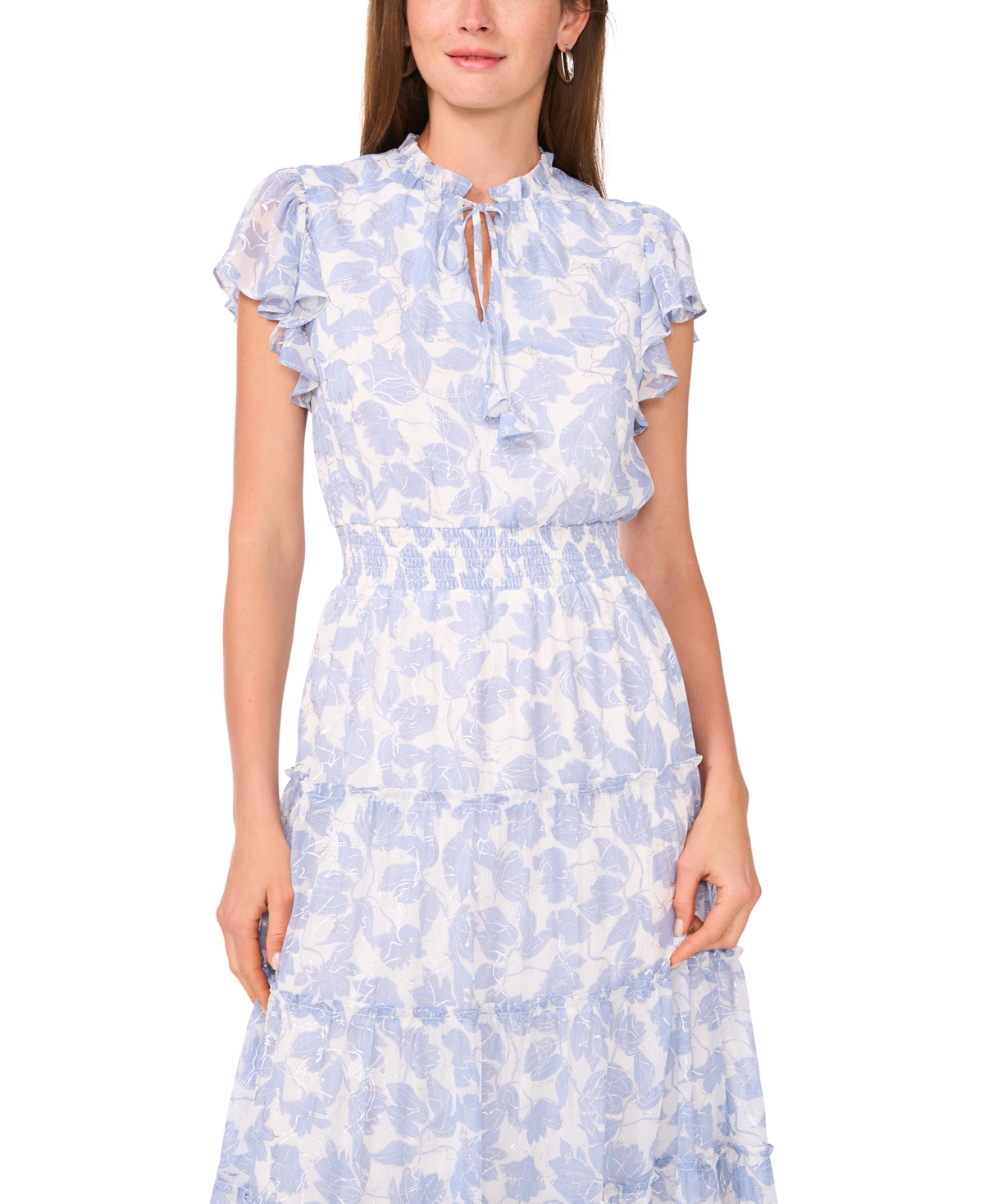 Msk Petite Split Neck Tiered Maxi Dress