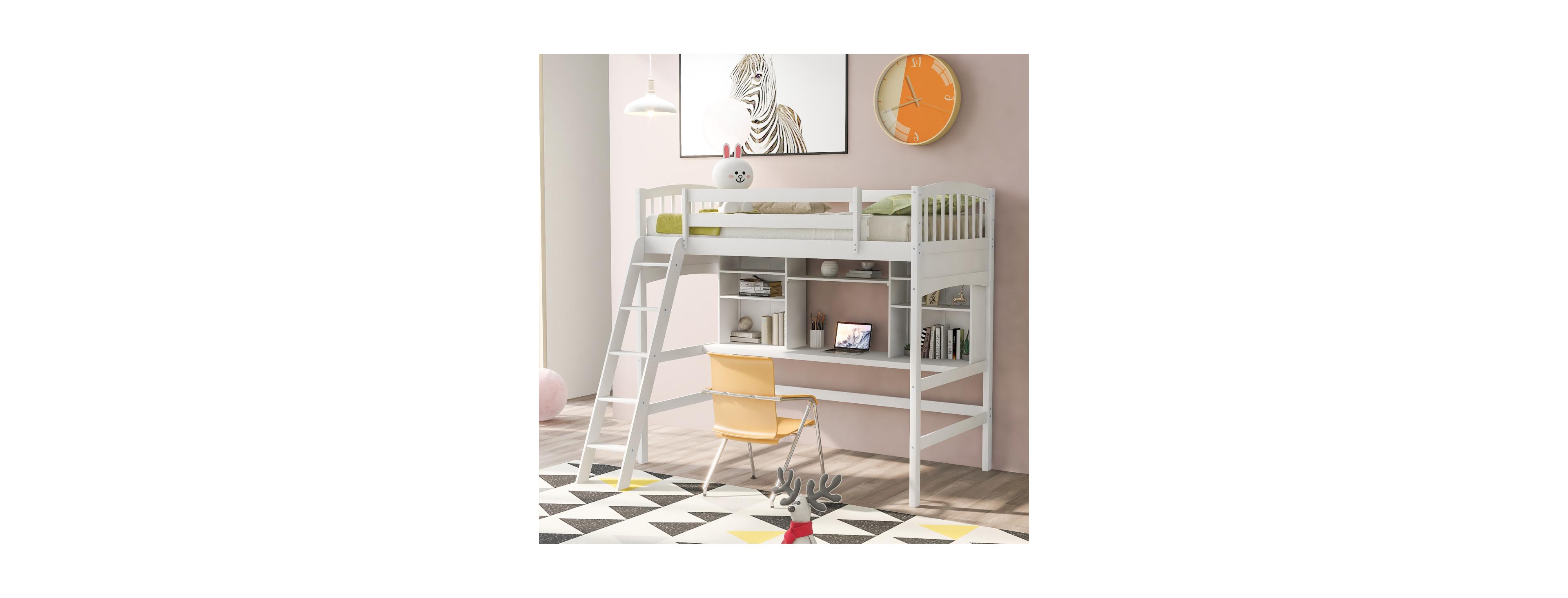 Streamdale Furniture Twin size Loft Bed with Storage Shelves, Desk and Ladder