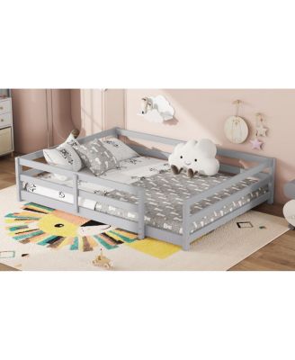 Full Size Montessori Floor Bed with Fence, Kids, Girls, Boys