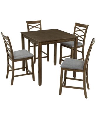 5-Piece Counter Height Dining Table Set with 4 Chairs, Walnut