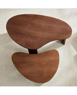Modern Irregular Shape 2-Piece Coffee Table Set, Walnut Color