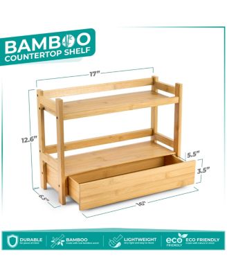 2-Tier Bamboo Counter Organizer with Drawer Bamboo for Vanity, Matcha Station, Bathroom Sink Organizer Countertop, Kitchen & Office Storage