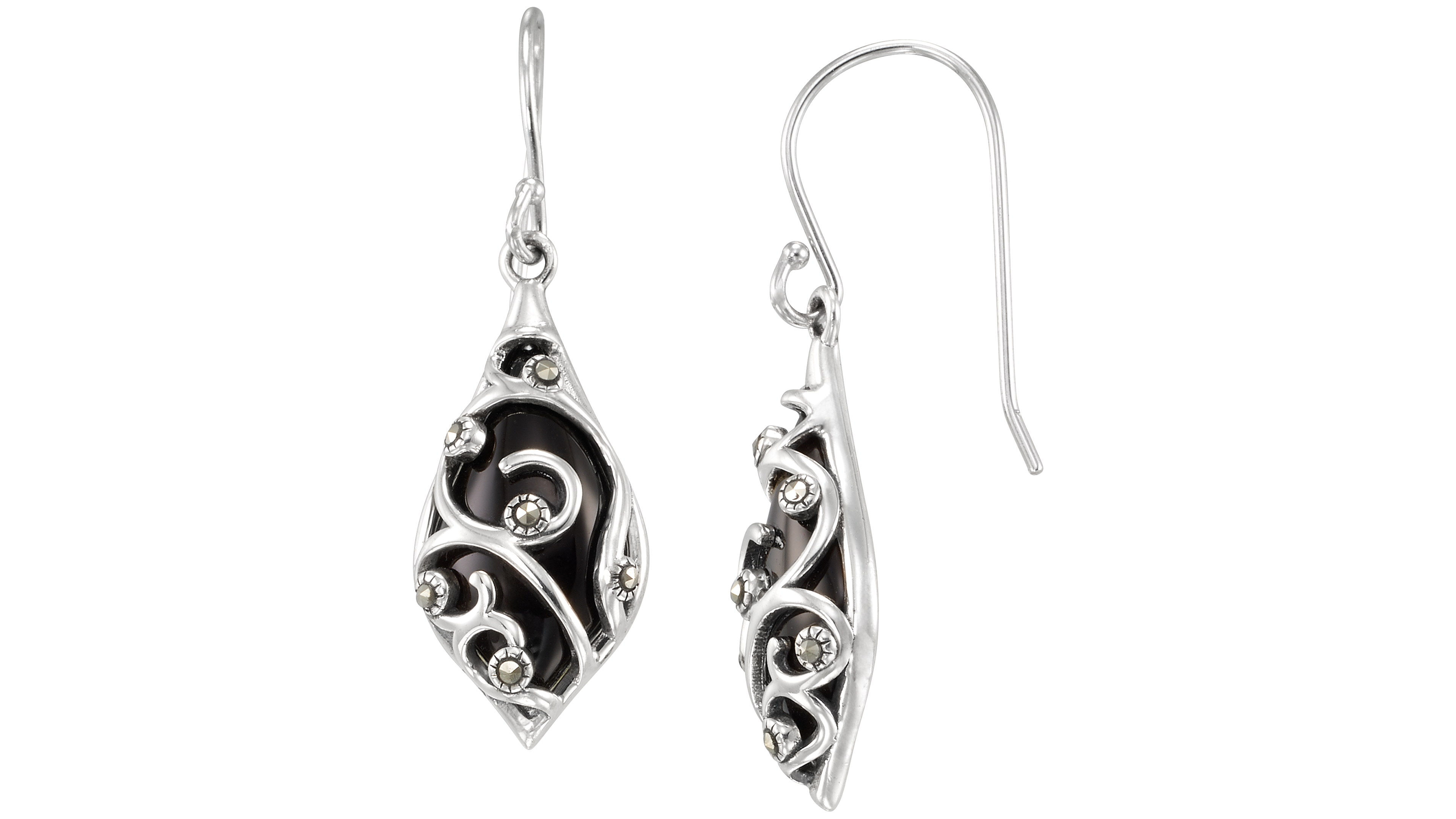 Macy's Marcasite (0.06 ct. t.w.) and Onyx (2-1/2 ct. t.w.) Dangle Earrings in Sterling Silver