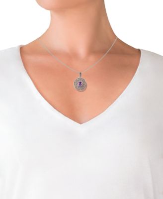 Marcasite (0.13 ct. t.w.) and Amethyst (1/2 ct. t.w.) Round Pendant Necklace in Sterling Silver