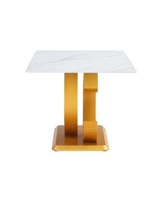 Tempered Glass Marble Top Dining Table with Gold OC Legs