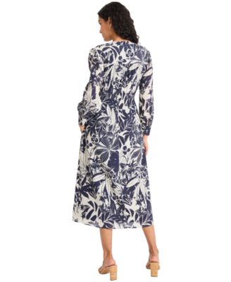 Women's Long-Sleeve V-Neck Midi Dress