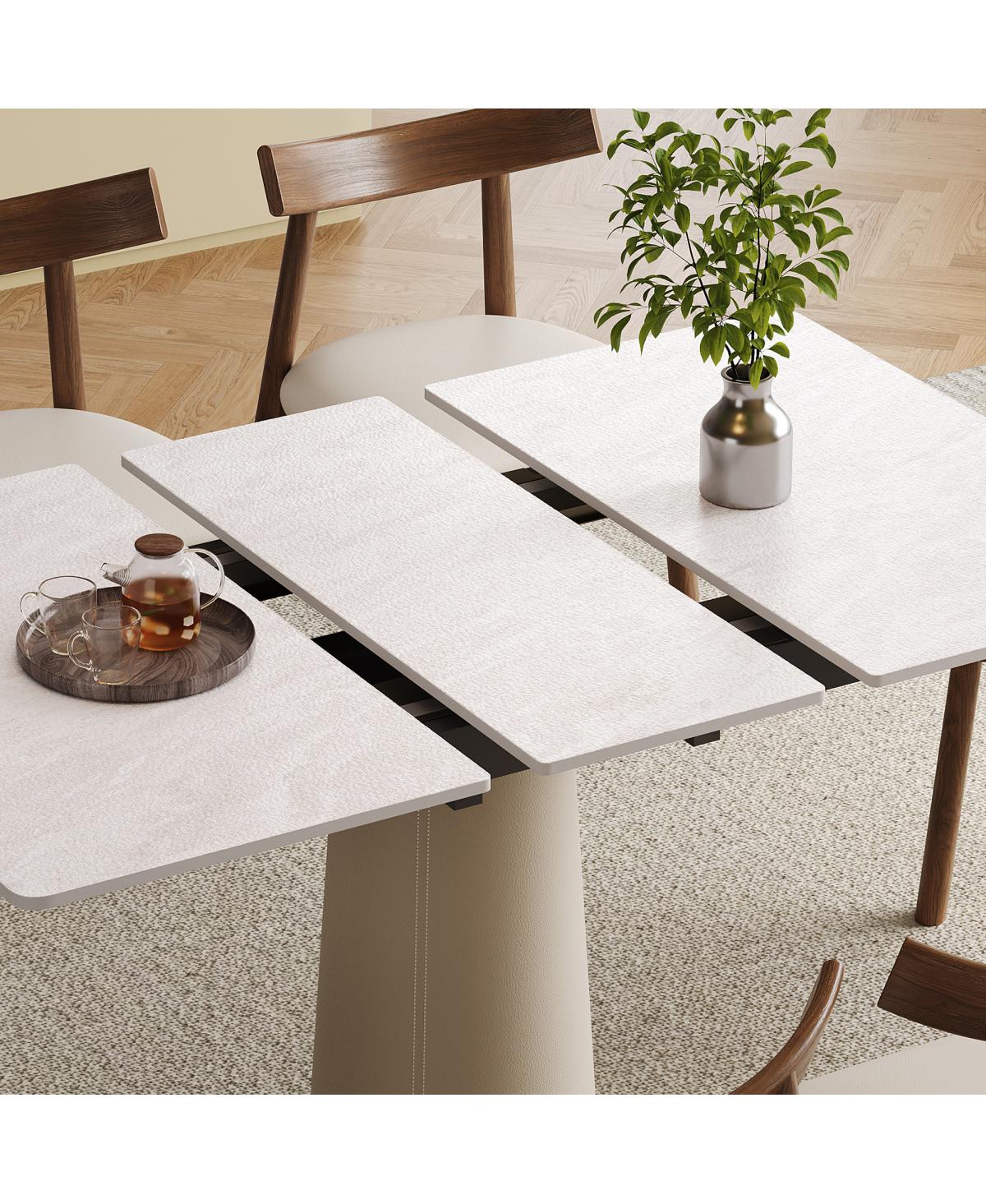 Streamdale Furniture Retractable Rock Slab Folding Dining Table, Modern Expandable Table with Leather Base