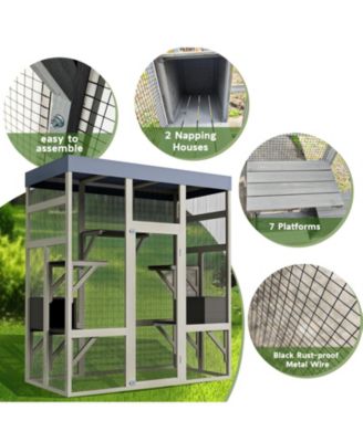 Gray Wooden Outdoor Catio with 2 Napping Boxes