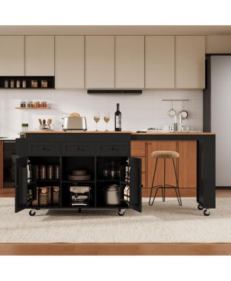 85.5" Extendable Kitchen Island with Storage, Power Outlet, 3 Drawers, 2 Doors