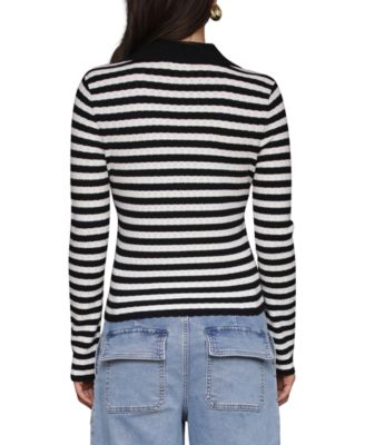 Women's Stripe Polo Long-Sleeve Cardigan Sweater
