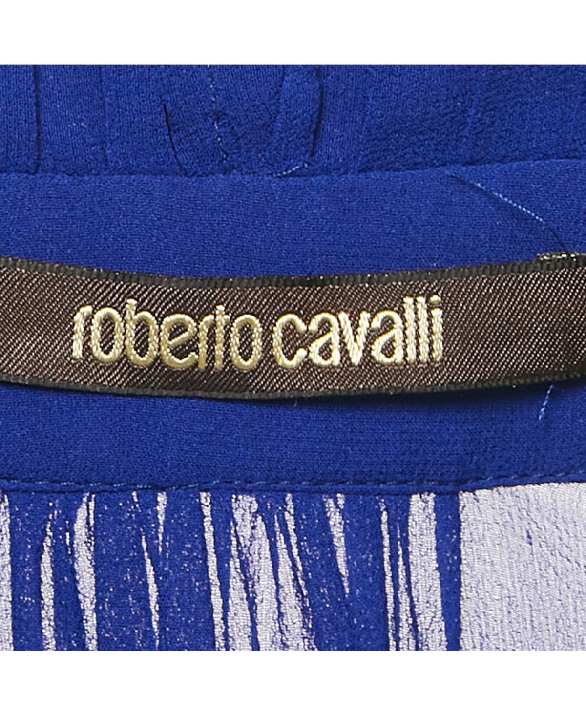 Pre-Owned Roberto Cavalli Women's Blue Silk Tassel Detailed Sheer Blouse