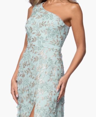 Petite 3D Flower One Shoulder Ball Gown