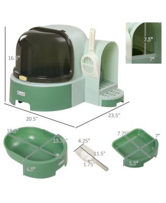 Green Easy-Clean Covered Cat Litter Box with Scoop