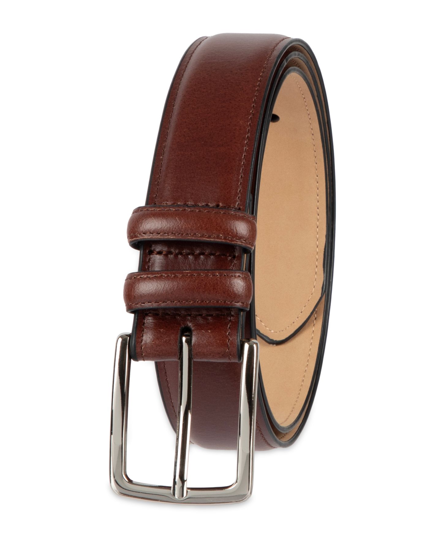 Мужской ремень Club Room Luxury Drop Edge Stitched Leather Belt, цвет: Коричневый — фото 3