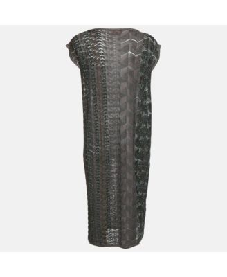 Women's Brown Patterned Lurex Knit Midi Dress