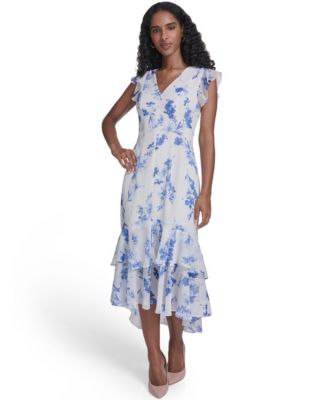 Women's Flutter-Sleeve V-Neck Midi Dress