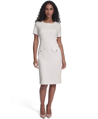 Women's Short-Sleeve Wicker Weave Shift Dress