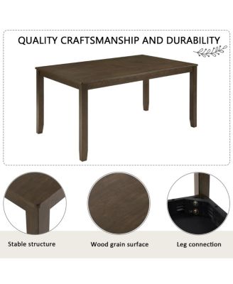 6-Piece Farmhouse Rustic Dining Table Set with Bench and Chairs, Dark Walnut