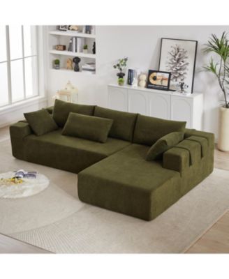 Right Chaise 108 Inch Modular L shaped Chenille Sectional Sofa Set with 6 Pillows