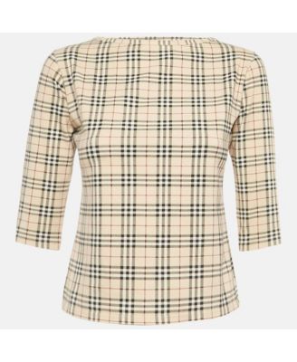 Women's Beige Checks Jersey Long Sleeve Top