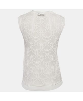Women's White Stretch Lace Sleeveless Sheer Top