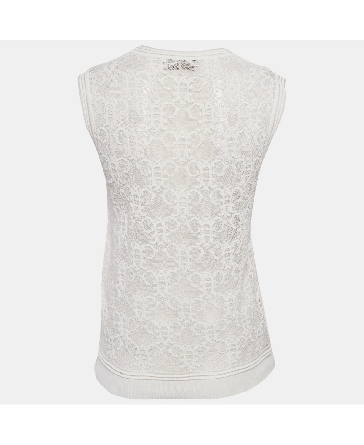 Pre-Owned Emilio Pucci Women's White Stretch Lace Sleeveless Sheer Top