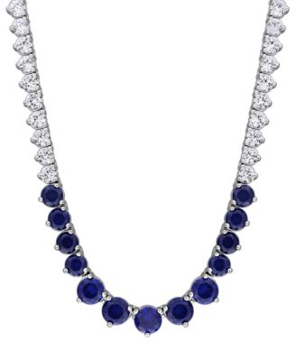 Sapphire (5-1/3 ct. t.w.) and White Sapphire (16 ct. t.w.) Tennis Necklace in Sterling Silver
