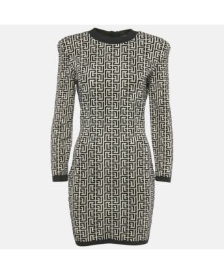 Women's Beige/black Monogram Knit Bodycon Dress