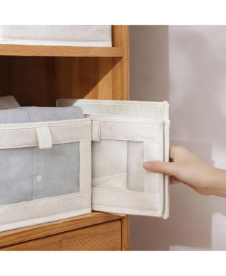 4 Pack Foldable Linen Storage Bins with Clear Window for Multi-Purpose Use