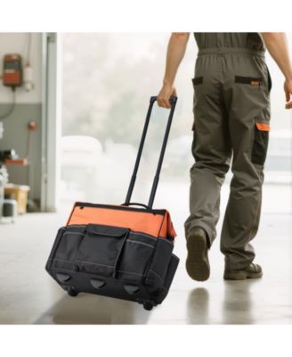 Rolling Tool Bag on Wheels, 110 lb Capacity, 27 Pockets Heavy-Duty Tool Organizer, Telescoping Handle, Stable Base