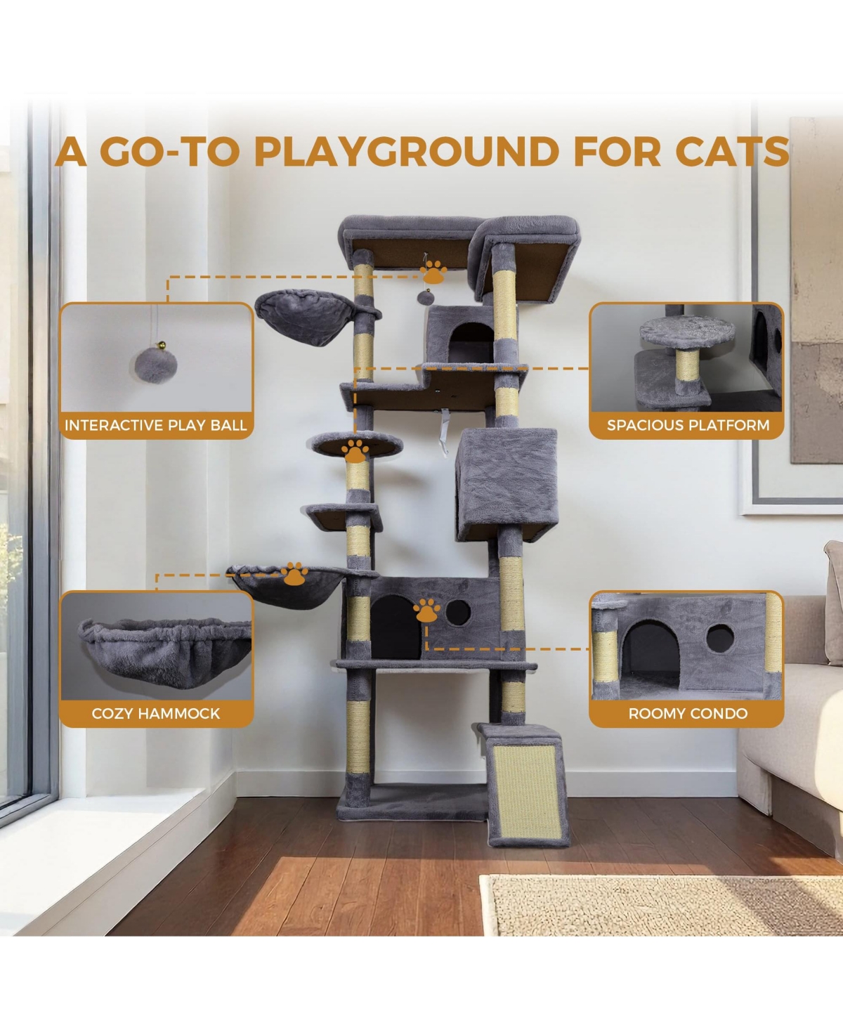 Zeus & Ruta 84.6" Dark Gray Cat Tree Tower