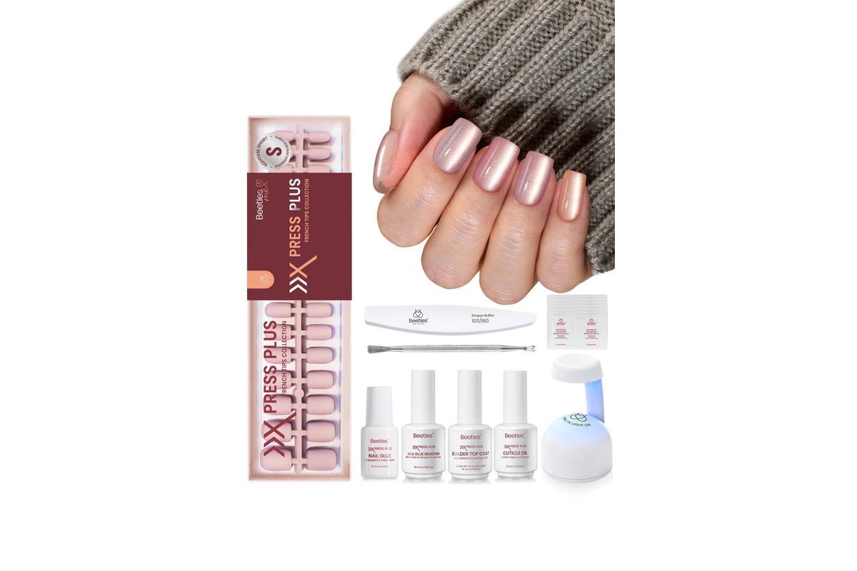 Beetles X Press Short Square Cat Eye Press-On Nails Kit, Nude (224 pcs)