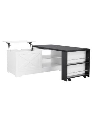 Farmhouse Lift Top Coffee Table with Barn Doors & Hidden Storage