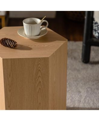 Streamdale Hexagon Wood Grain Coffee Table - Modern End Table for Small Spaces (15.75"x13.58"x18.9