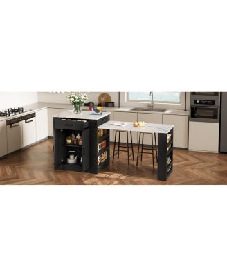 Extendable island console with drawers, cabinet, shelving, dining table, breakfast bar