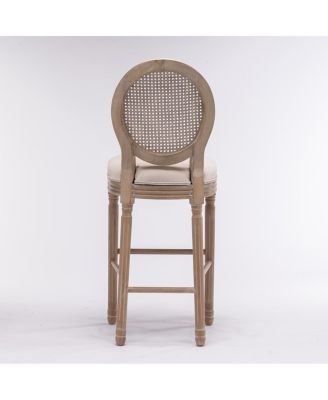 Streamdale French Country Wooden Barstools with Rattan Back & Upholstered Seat, Set of 2